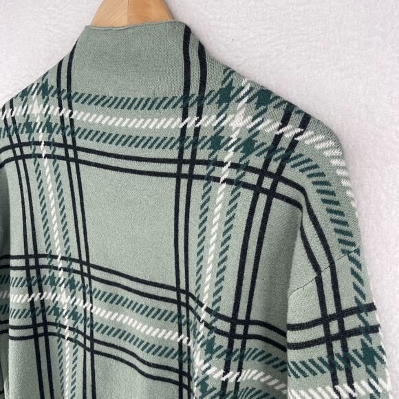 TAHARI Sweater M Plaid Mock Neck Pullover Viscose Blend Green - Picture 9 of 13